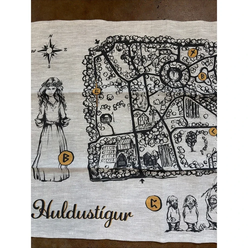 Huldustigur Hidden Trail Iceland Nordic Folklore Linen Tea Towel Cloth Map 26x16